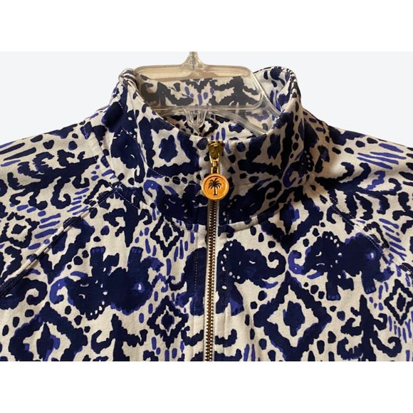 Lilly Pulitzer Women's Small 1/2 Zip Elephant Pattern Top Navy White - Picture 3 of 12